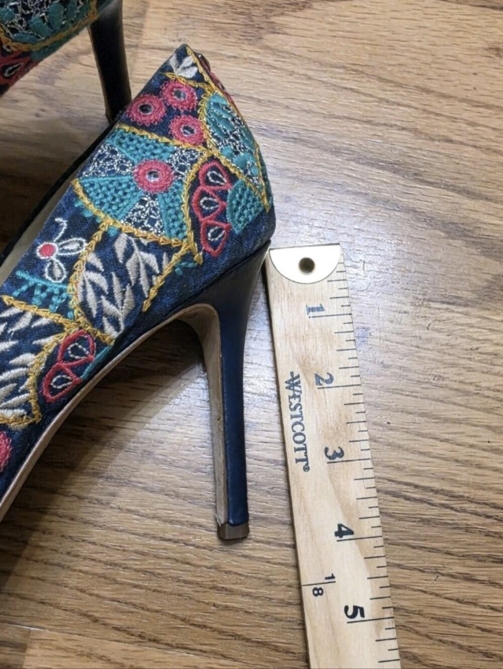 Sam Edelman Teal Floral Embroidered Pointed-Toe Heels - Picture 14 of 14